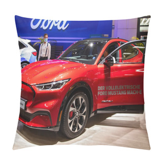 Personality  Ford Mustang Mach-E GT Electric SUV Car Showcased At The IAA Mobility 2021 Motor Show In Munich, Germany - September 6, 2021. Pillow Covers