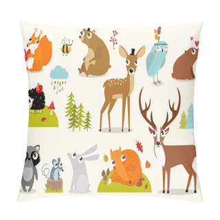 Personality  Print. Vector Forest Animals Collection Including Deer, Bear, Squirrel, Fox, Hedgehog, Fawn, Hare, Raccoon, Mouse, Owl, Bee. Autumn Forest. Cartoon Animals. Cartoon Characters. Pillow Covers
