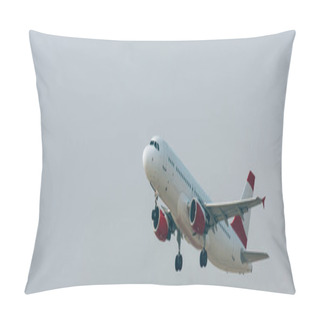 Personality  Jet Plane Taking Off In Cloudy Sky, Panoramic Shot  Pillow Covers