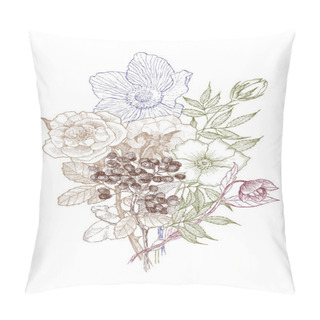 Personality  Vintage Botanical Illustration Flower. Flower Concept. Botanica Concept. Vector Design. Pillow Covers