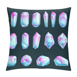 Personality  Crystals And Minerals, Vector Cartoon Illustration. Set Of Abstract Raw Gemstones. Bright Gems Design Elements. Pillow Covers