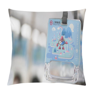 Personality  Shanghai, China: August 29, 2020: Transparent Handle In Tram, Train, Bus Or Subway. Transparent Handle With Shanghai Metro Icon And Logo In Shanghai Metro With Text Meaning Shanghai Metro.  Pillow Covers