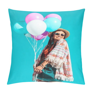 Personality  Hippie Girl Holding Colored Balloons  Pillow Covers
