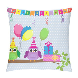 Personality  Vector Birthday Card With Cute Owls Pillow Covers