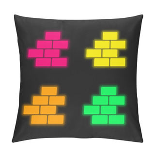 Personality  Bricks Four Color Glowing Neon Vector Icon Pillow Covers