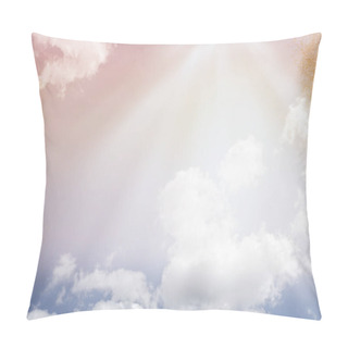 Personality  Blue Sky With White Clouds Backlit By Sunlight. Fluffy Cumulus Clouds Float Across The Clear Sky Pillow Covers