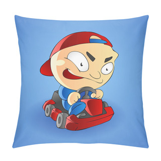 Personality  Vector Illustration Of A Little Boy Go Kart Pillow Covers