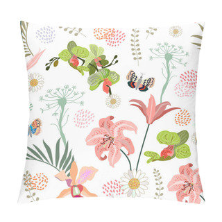 Personality  Botanical Print With Green Orchids  And Lilies. Pillow Covers