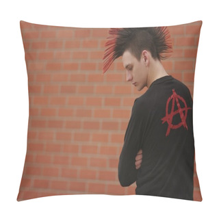 Personality  Young Man With Mohawk And Anarchy Symbol On Clothing Pillow Covers