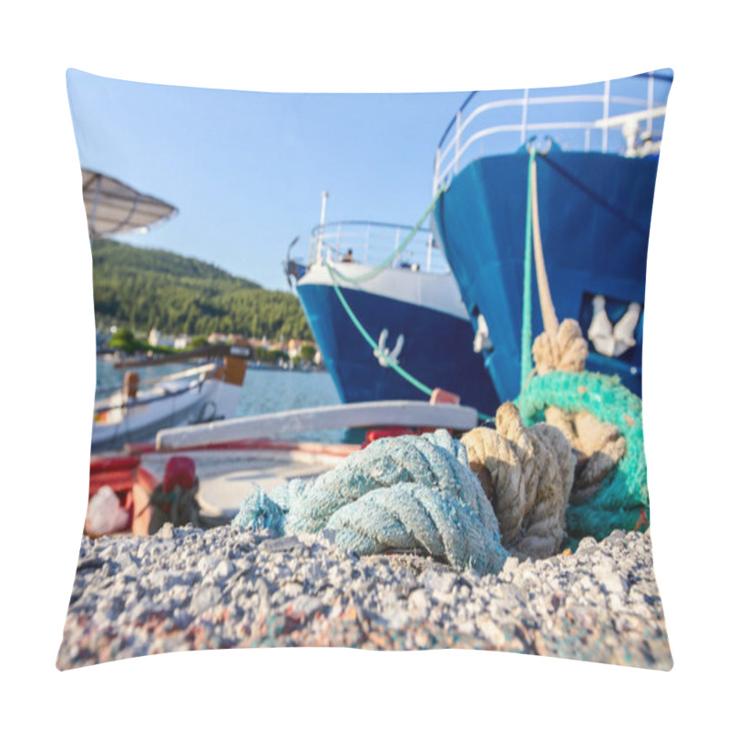 Personality  Two Big Fishing Boats Are Tied Up With Rope For The Dock, Marina Pillow Covers