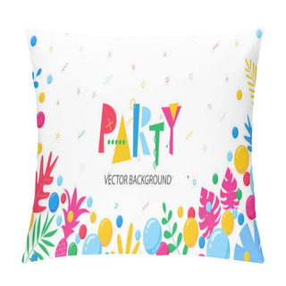 Personality  Colorful Bright Vector Background  With Bubble Balloons And Abstract Tropical Leaves In Memphis Style. Perfect For Kids Designs. Pillow Covers