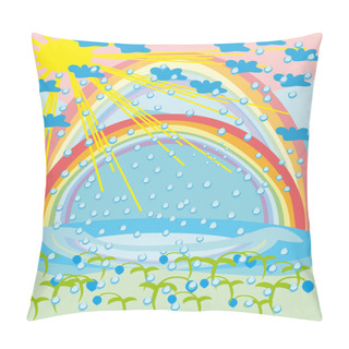 Personality  Rain, The Sun, Rainbow And Flowers Pillow Covers
