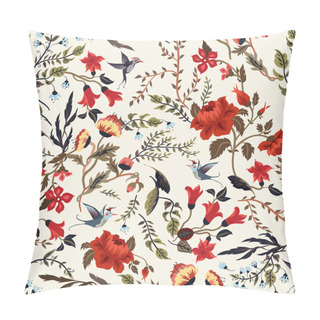 Personality  Seamless Floral Pattern With Birds Pillow Covers