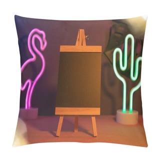 Personality  Summer Blackboard With Flamingo And Cactus Neon Pink And Blue Li Pillow Covers