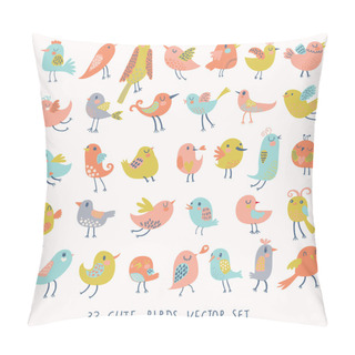 Personality  Set Of 33 Bright Beautiful Birds In Vector. Pillow Covers