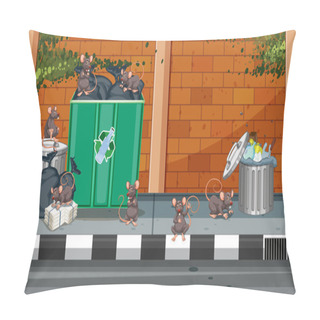 Personality  Scene With Rats In The Trashcans Pillow Covers