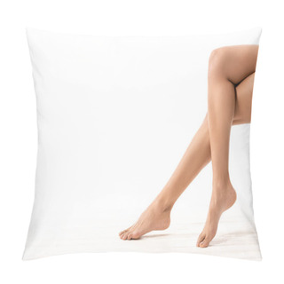 Personality  Low Section Of Beautiful Slim Smooth Female Legs On White  Pillow Covers
