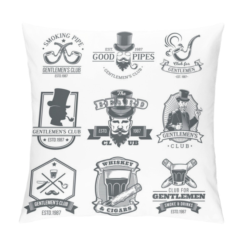 Personality  Set of vintage gentleman emblems, labels. pillow covers