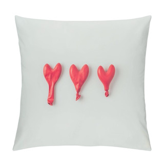 Personality  Top View Of Three Deflated Heart Shaped Balloons Isolated On White, Valentines Day Concept Pillow Covers