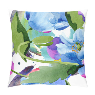 Personality  Blue Poppies With Leaves Isolated On White. Watercolor Illustration Set.  Pillow Covers