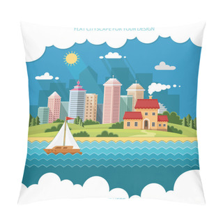 Personality  Cityscape - Summer  Country House On A Background Of A Big City. Pillow Covers