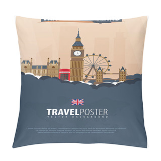 Personality  Travel To England. Travel And Tourism Poster. Vector Flat Illust Pillow Covers