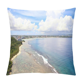 Personality  Wide Shot Of The Tumon Coast Viewed From The Two Lover's Point On Guam, USA. Pillow Covers