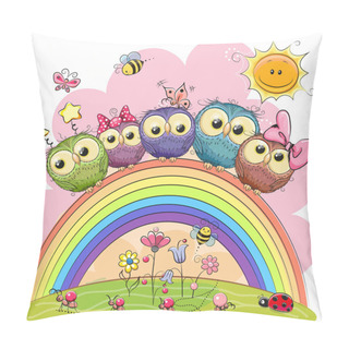 Personality  Five Owls On The Rainbow Pillow Covers