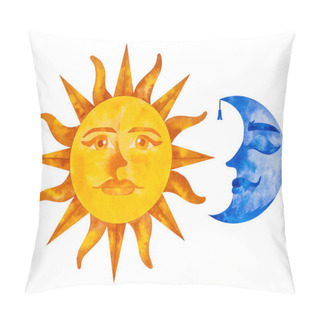 Personality  Sun With An Open Eyes And Moon With Closed. Pillow Covers