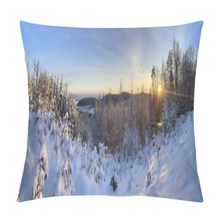 Personality  View Point In The Forest During Winter. Morning Landscape. Forest Is Covered By Snow. Pillow Covers