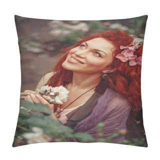 Personality  Red Haired Girl In The Garden   Pillow Covers