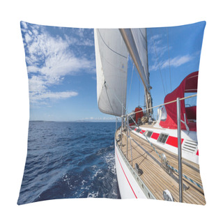 Personality  Sailing Yacht In Blue Sea Pillow Covers