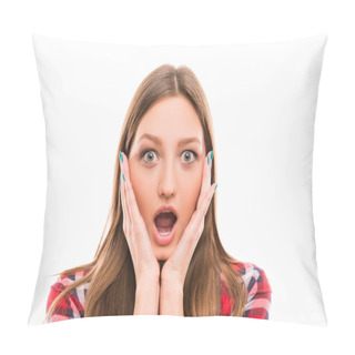 Personality  Portrait Of Surprised Girl With Raised Eyebrows Pillow Covers
