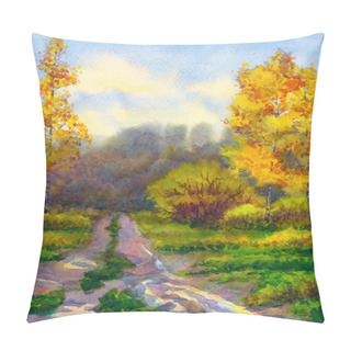 Personality  Watercolor Landscape. Autumn Rain In Forest Pillow Covers