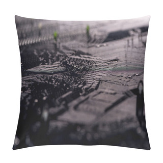 Personality  Dark Photo Of Motherboard Downside Close-up View Pillow Covers
