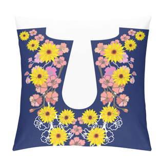 Personality  Neckline Embroidery Design. Hand Drawn Floral Vector Pattern.  Pillow Covers