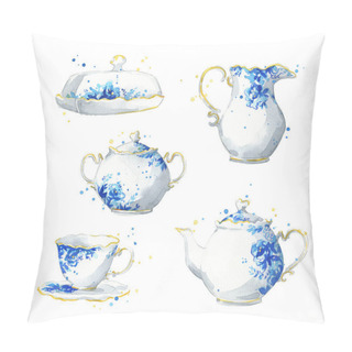 Personality  Porcelain Tea Set, Watercolor Illustration Pillow Covers