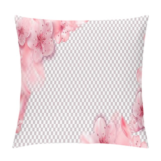 Personality  Spring Pink Vector Illustration With Cherry Blossom Flowers, Flying Petals. Pink Sakura. Pillow Covers