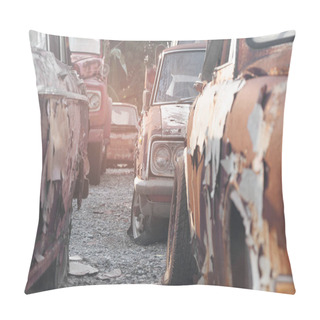 Personality  Rows Of Cars In A Salvage Yard Facing Each Other Pillow Covers