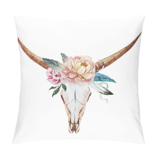 Personality  Bull Skull Watercolor Pillow Covers