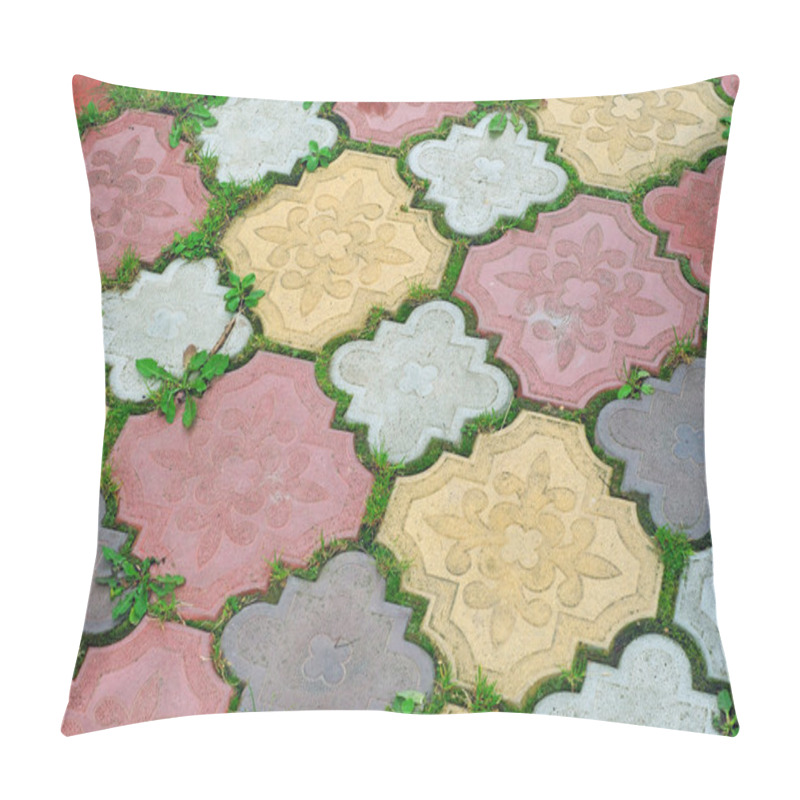 Personality  Path Of Colored Tiles From The Growing Grass In The Gaps As Back Pillow Covers