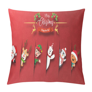 Personality  Merry Christmas And Happy New Year, Cute Christmas Character In Paper Cut Style Pillow Covers