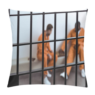 Personality  Multicultural Prisoners Playing Chess Behind Prison Bars Pillow Covers