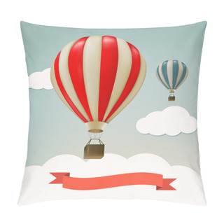 Personality  Retro Background With Colorful Air Balloons And Clouds. Vector. Pillow Covers