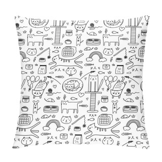 Personality  Pattern With Line Hand Drawn Doodle Lovely Cat Background. Doodle Funny. Handmade Vector Illustration. Pillow Covers