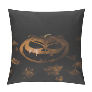 Personality  Pumpkin For Halloween And Dried Leaves Pillow Covers