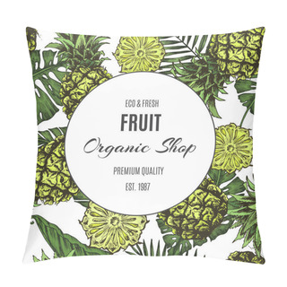 Personality  Card For Eco Store With Illustration Of Pineapples And Palm Leaves. Pillow Covers