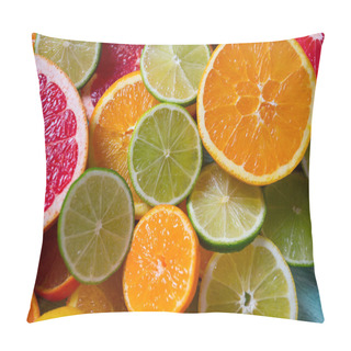 Personality  Citrus Fruit Slices On Turquoise Background Pillow Covers