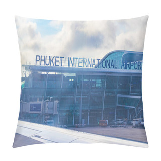 Personality  Phuket Thailand 10. October 2018 Landing On Phuket International Airport Thalang Phuket Thailand. Pillow Covers