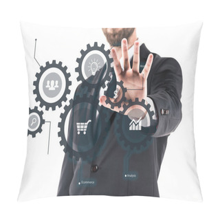 Personality  Businessman Showing Virtual Scheme Pillow Covers